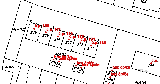 Chomutice 181 na parcele st. 212 v KÚ Chomutice, Katastrální mapa