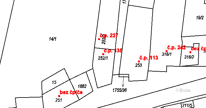 Libochovice 135 na parcele st. 252/1 v KÚ Libochovice, Katastrální mapa