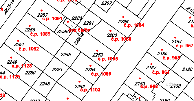 Roudnice nad Labem 1065 na parcele st. 2259 v KÚ Roudnice nad Labem, Katastrální mapa