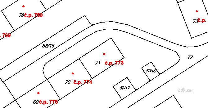 Lutyně 773, Orlová na parcele st. 71 v KÚ Horní Lutyně, Katastrální mapa
