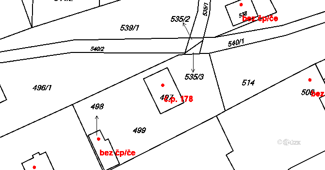 Hrachovec 178, Valašské Meziříčí na parcele st. 497 v KÚ Hrachovec, Katastrální mapa