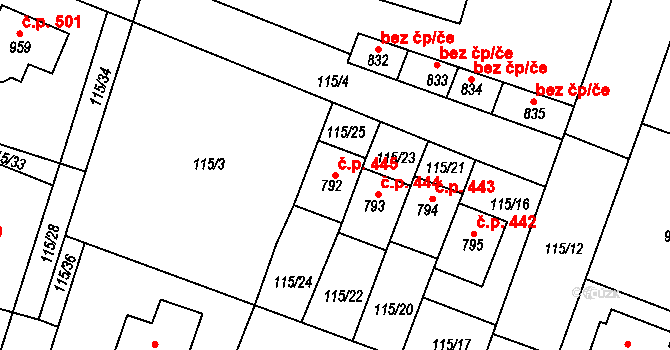Chýnov 445 na parcele st. 792 v KÚ Chýnov u Tábora, Katastrální mapa