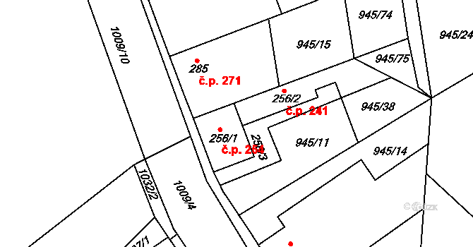 Smidary 254 na parcele st. 256/1 v KÚ Smidary, Katastrální mapa