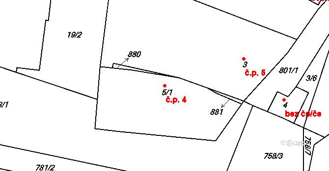 Nepřívěc 4, Libošovice na parcele st. 5/1 v KÚ Nepřívěc, Katastrální mapa