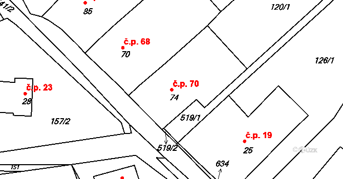 Valy 70 na parcele st. 74 v KÚ Valy u Mariánských Lázní, Katastrální mapa
