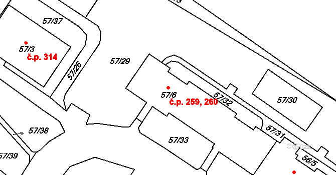 Všebořice 259,260, Ústí nad Labem na parcele st. 57/6 v KÚ Všebořice, Katastrální mapa
