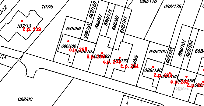 Vaňov 235, Ústí nad Labem na parcele st. 688/182 v KÚ Vaňov, Katastrální mapa