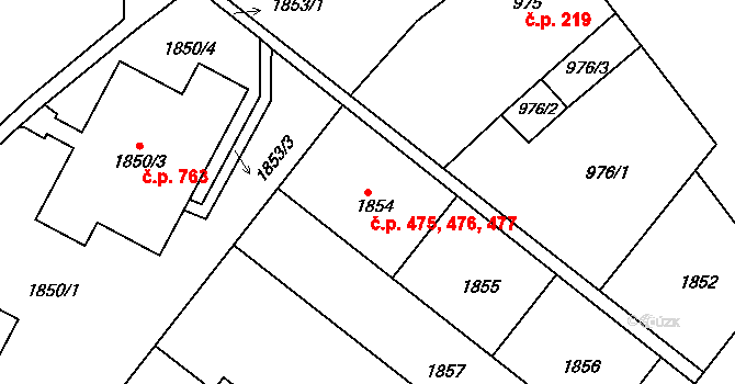 Bukov 475,476,477, Ústí nad Labem na parcele st. 1854 v KÚ Bukov, Katastrální mapa