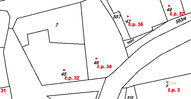 Svídnice 34, Dymokury na parcele st. 46 v KÚ Svídnice u Dymokur, Katastrální mapa