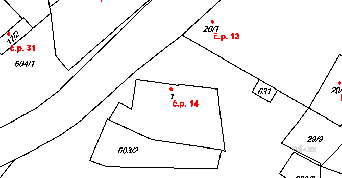 Lidmovice 14, Skočice na parcele st. 1 v KÚ Lidmovice, Katastrální mapa