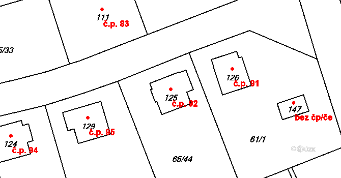 Řepice 92 na parcele st. 125 v KÚ Řepice, Katastrální mapa