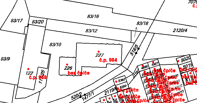 Borovina 984, Třebíč na parcele st. 227 v KÚ Řípov, Katastrální mapa
