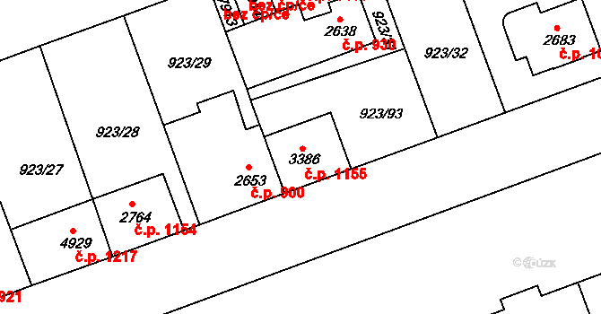 Horka-Domky 1155, Třebíč na parcele st. 3386 v KÚ Třebíč, Katastrální mapa