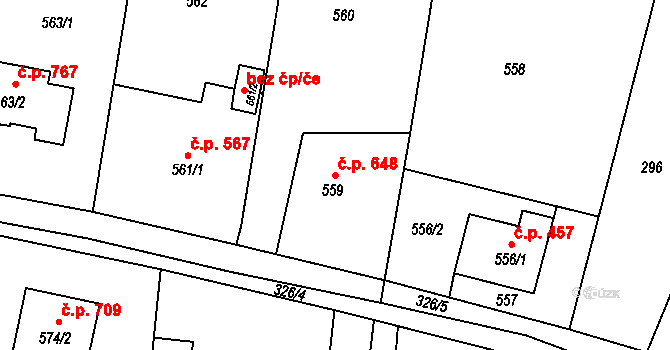 Skřečoň 648, Bohumín na parcele st. 559 v KÚ Skřečoň, Katastrální mapa