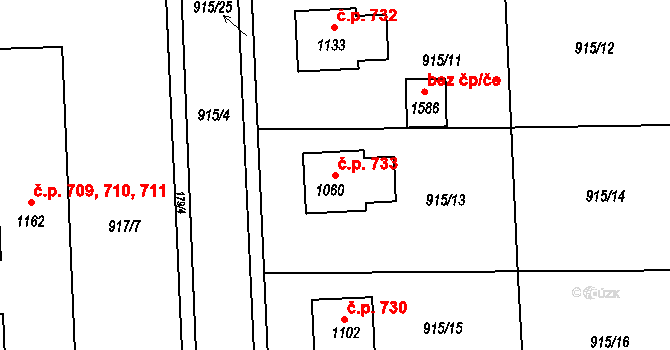 Lány 733, Svitavy na parcele st. 1060 v KÚ Čtyřicet Lánů, Katastrální mapa