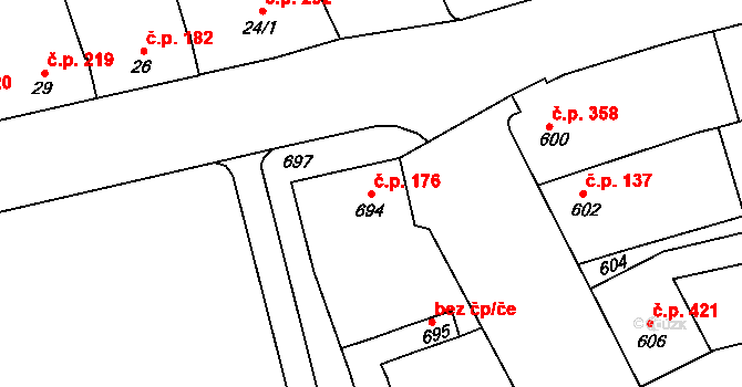 Ladná 176 na parcele st. 694 v KÚ Ladná, Katastrální mapa