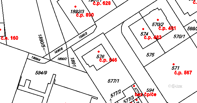 Komín 546, Brno na parcele st. 576 v KÚ Komín, Katastrální mapa