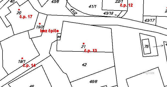 Lešov 13, Pelhřimov na parcele st. 21 v KÚ Lešov, Katastrální mapa
