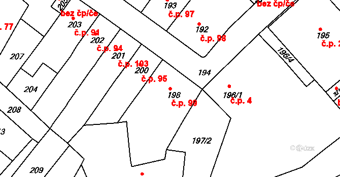 Prosetice 99, Teplice na parcele st. 198 v KÚ Prosetice, Katastrální mapa