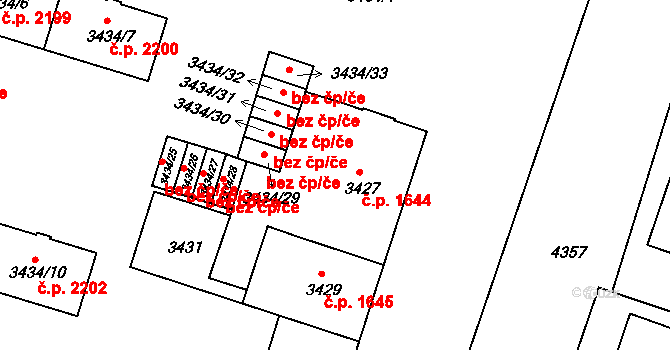 Teplice 1644 na parcele st. 3427 v KÚ Teplice, Katastrální mapa