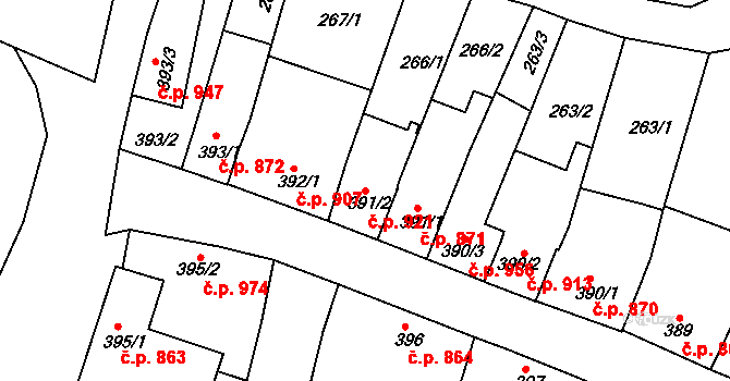 Litovel 921 na parcele st. 391/2 v KÚ Litovel, Katastrální mapa