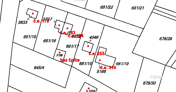 Plzeňské Předměstí 253, Rokycany na parcele st. 4046 v KÚ Rokycany, Katastrální mapa