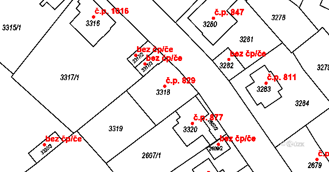 Sokolov 829 na parcele st. 3318 v KÚ Sokolov, Katastrální mapa