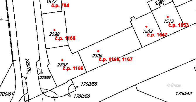 Cheb 1167,1168 na parcele st. 2394 v KÚ Cheb, Katastrální mapa