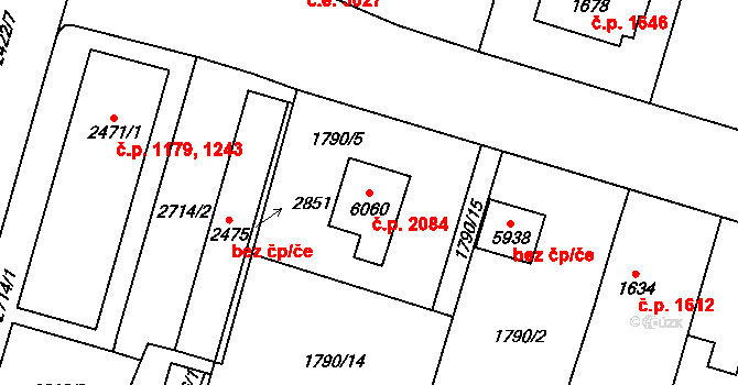 Cheb 2084 na parcele st. 6060 v KÚ Cheb, Katastrální mapa