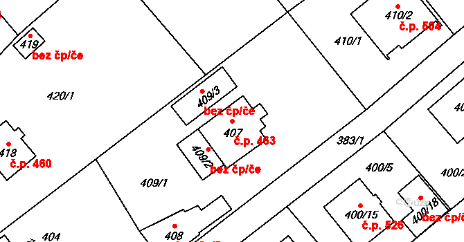 Hostomice 463 na parcele st. 407 v KÚ Hostomice pod Brdy, Katastrální mapa