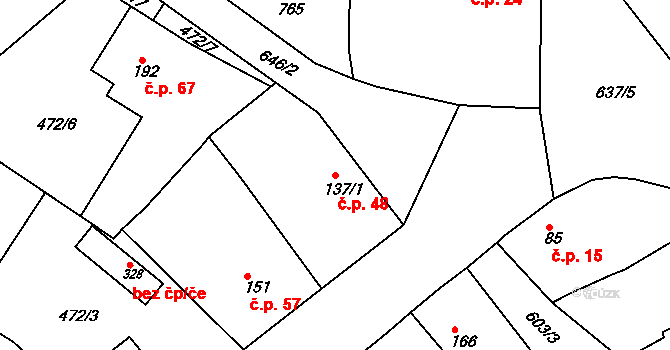 Čachovice 48 na parcele st. 137/1 v KÚ Čachovice, Katastrální mapa