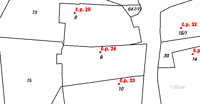 Kydliny 24, Klatovy na parcele st. 9 v KÚ Kydliny, Katastrální mapa