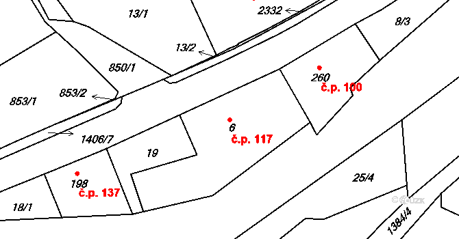 Kvasiny 117 na parcele st. 6 v KÚ Kvasiny, Katastrální mapa