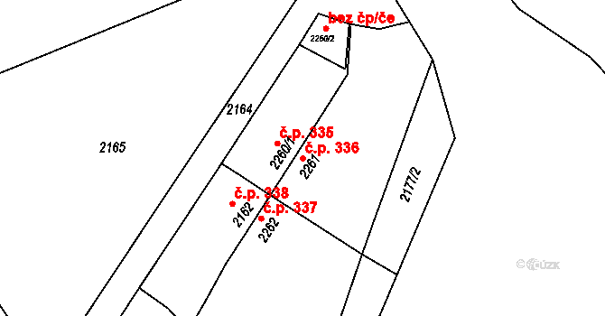 Jablůnka 336 na parcele st. 2261 v KÚ Jablůnka, Katastrální mapa