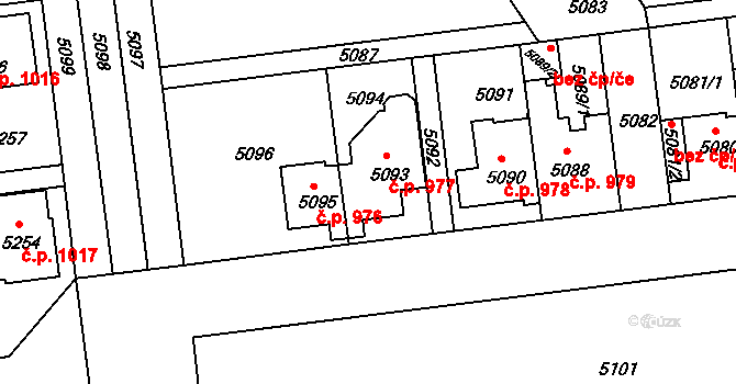 Záběhlice 977, Praha na parcele st. 5093 v KÚ Záběhlice, Katastrální mapa