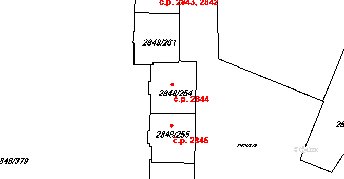 Záběhlice 2844, Praha na parcele st. 2848/254 v KÚ Záběhlice, Katastrální mapa