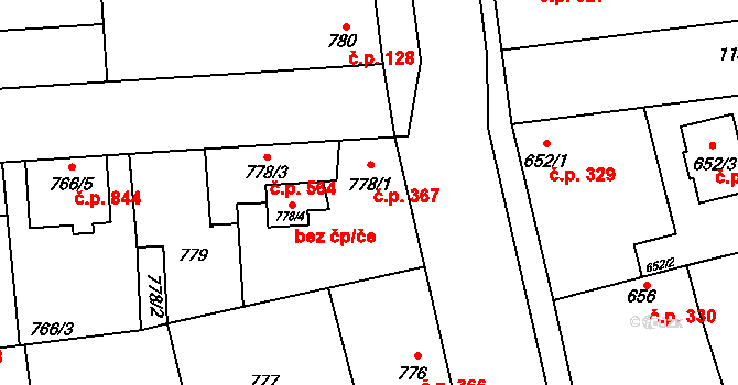 Libuš 367, Praha na parcele st. 778/1 v KÚ Libuš, Katastrální mapa
