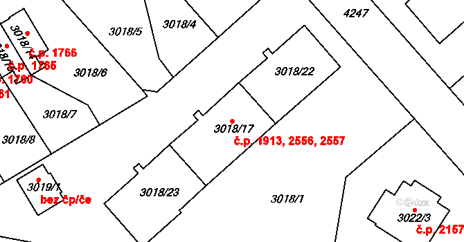 Dejvice 1913,2556,2557, Praha na parcele st. 3018/17 v KÚ Dejvice, Katastrální mapa