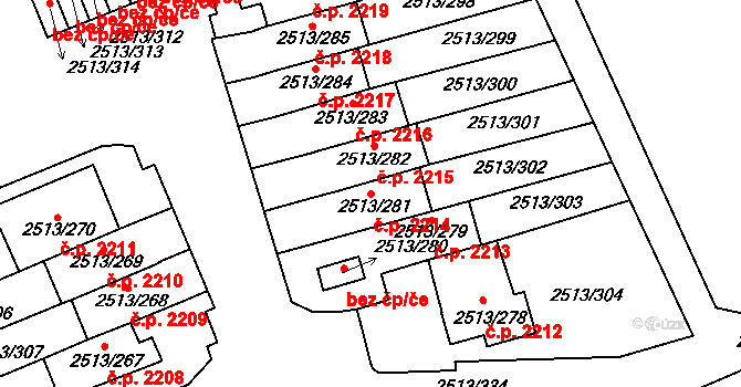 Dejvice 2214, Praha na parcele st. 2513/281 v KÚ Dejvice, Katastrální mapa