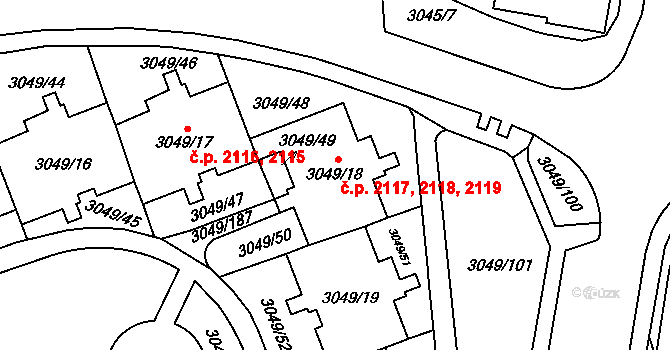 Libeň 2117,2118,2119, Praha na parcele st. 3049/18 v KÚ Libeň, Katastrální mapa