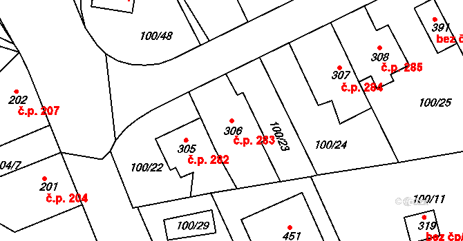 Počaply 283, Králův Dvůr na parcele st. 306 v KÚ Počaply, Katastrální mapa