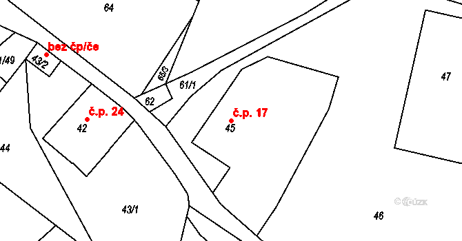 Orlov 17, Příbram na parcele st. 45 v KÚ Orlov, Katastrální mapa