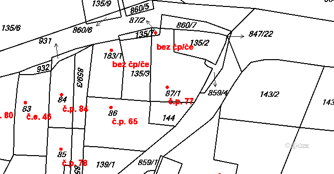 Starý Rožmitál 77, Rožmitál pod Třemšínem na parcele st. 87/1 v KÚ Starý Rožmitál, Katastrální mapa