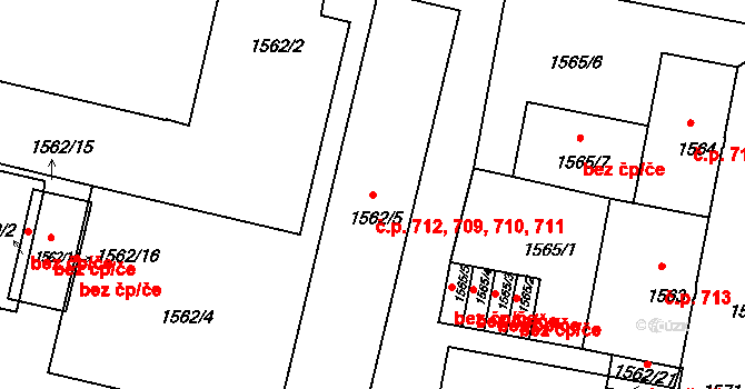 České Budějovice 5 709,710,711,712, České Budějovice na parcele st. 1562/5 v KÚ České Budějovice 5, Katastrální mapa