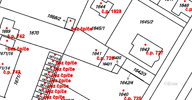 České Budějovice 7 726, České Budějovice na parcele st. 1641 v KÚ České Budějovice 7, Katastrální mapa