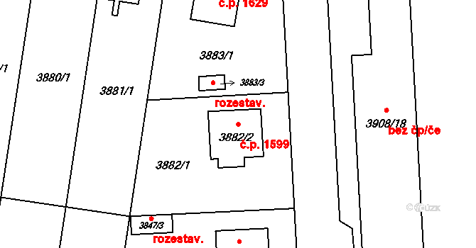 České Budějovice 7 1599, České Budějovice na parcele st. 3882/2 v KÚ České Budějovice 7, Katastrální mapa