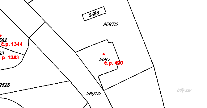 Česká Lípa 490 na parcele st. 2587 v KÚ Česká Lípa, Katastrální mapa