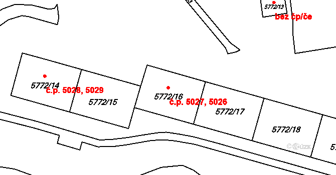 Chomutov 5026,5027 na parcele st. 5772/17 v KÚ Chomutov I, Katastrální mapa