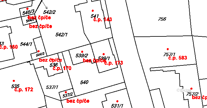 Liberec XI-Růžodol I 173, Liberec na parcele st. 539/1 v KÚ Růžodol I, Katastrální mapa