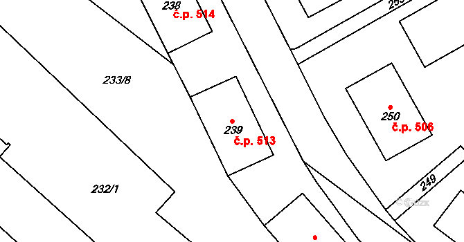 Zbýšov 513 na parcele st. 239 v KÚ Zbýšov u Oslavan, Katastrální mapa